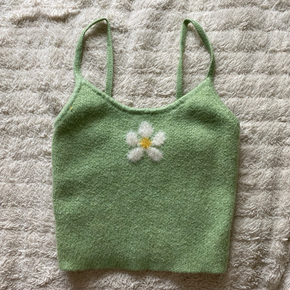 PACSUN L.A. Hearts Green Knit Crop Tank Top with Daisy Design